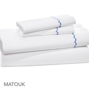 MATOUK Astrid Cotton Duvet Cover Set. Color: white/Azure, Full/Queen